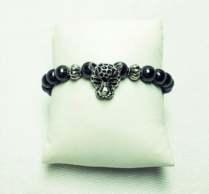 Hematite, Sterling Silver + Enameled Panther Centerpiece