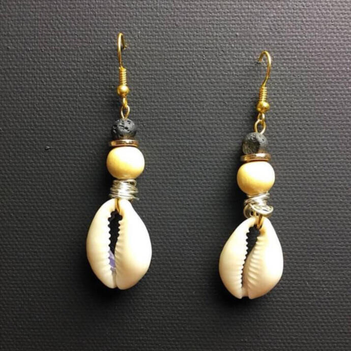 Lava, Rose Gold, Wood, Sterling + Cowrie Shells