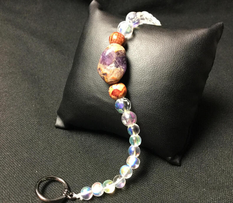 Swarovski Crystal, Printed Wood + Tumbled Amethyst Centerpiece