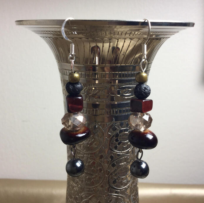 Brass, Lava, Swarovski Crystal, Red Tigers Eye, Riverstone + Hematite