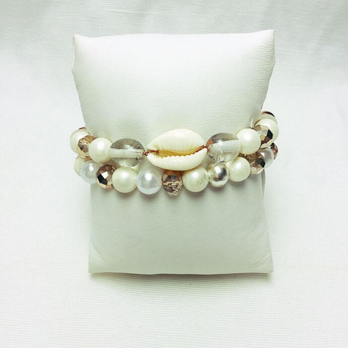 Swarovski, Lampwork, Fresh Water Pearl, + Cowrie Shell Centerpiece