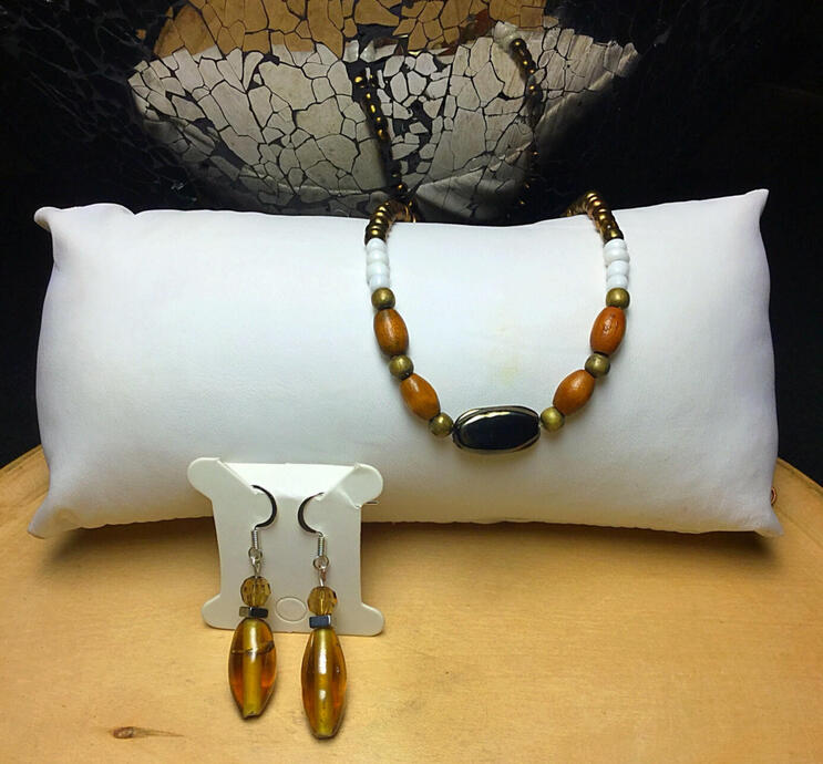 Wood, Brass+ Metallic Glazed Clay Centerpiece