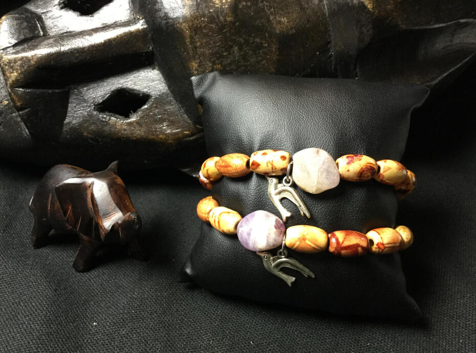 Silver Dove, Printed Wood + Amethyst