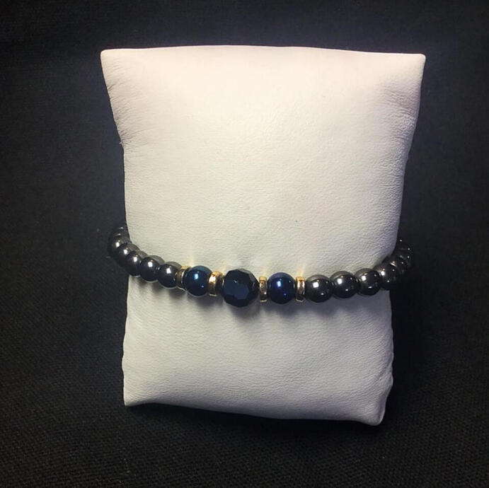 Hematite, Electroplated Navy Hematite + Swarovski Crystal